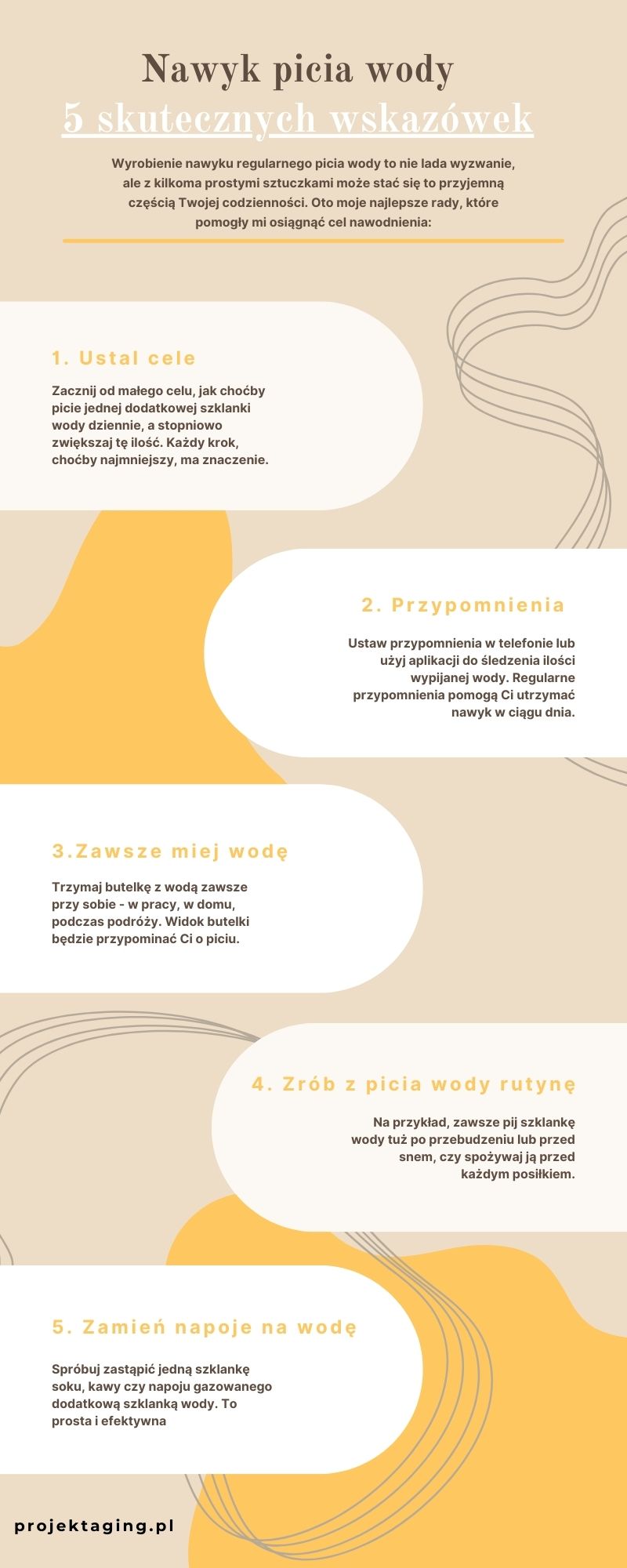 Nawyk picia wody - infografika - 5 wskazówek